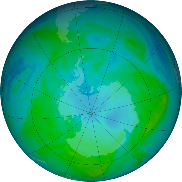 Antarctic ozone map for 19 January 1991